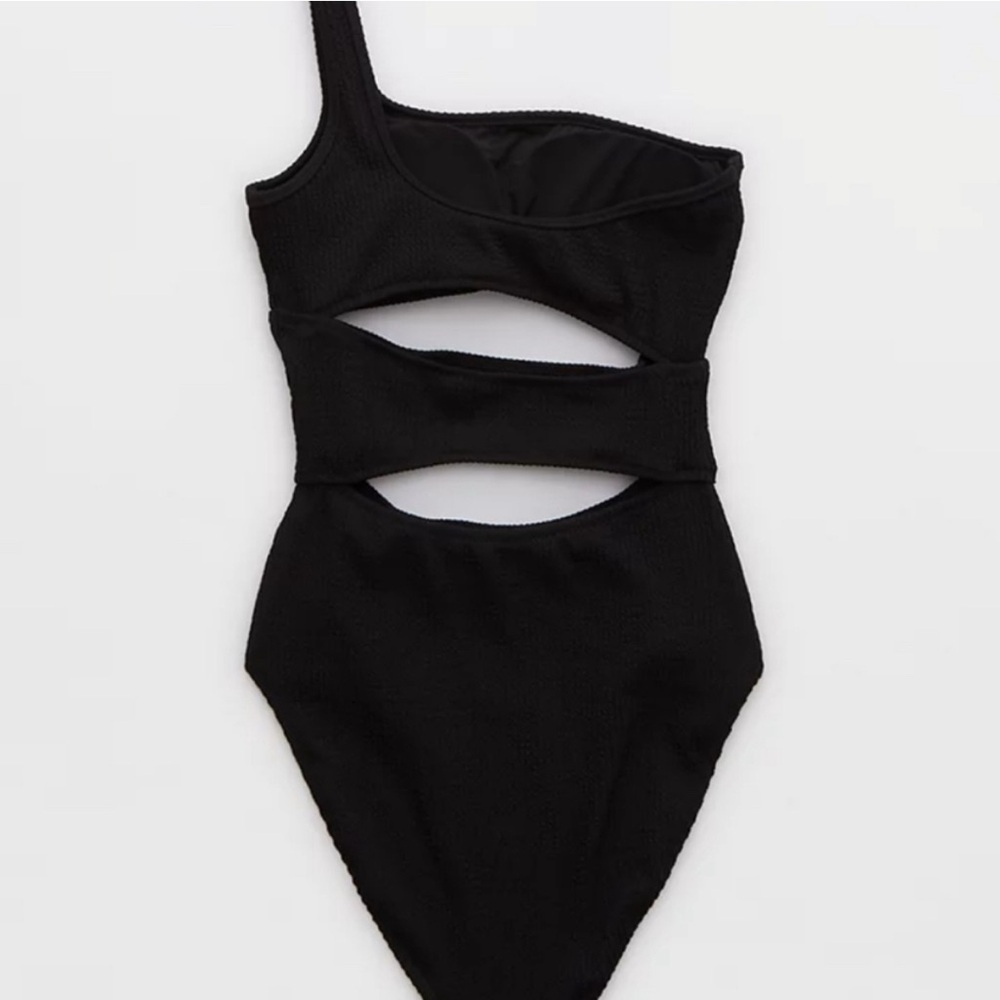 AE Crinkle cut out one piece one shoulder swimsuit, size medium